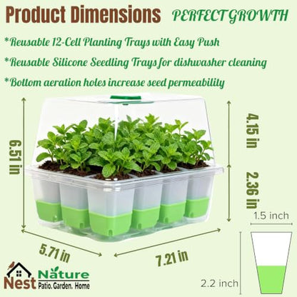 5-Pack Seed Starter Tray Set|60 Cells Silicone Kit W/Lager Repotting Mat - color: Classic W/Mat Green