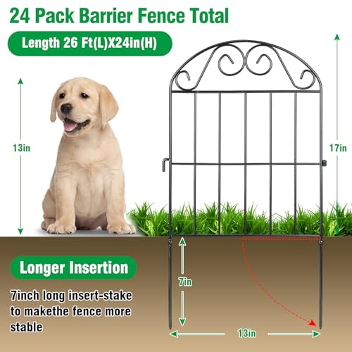 ADAVIN 24 Panels Collapsible Garden Fence, 24in Animal Barrier, 24Ft - color: Black, size: 24in(H)x12in(L) 24 Panels