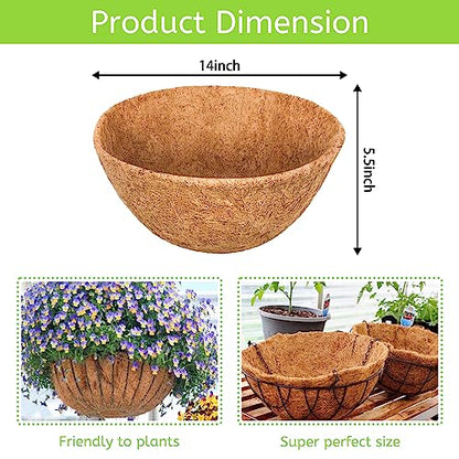 Riare 6 Pack 14 Inch Coco Liners for Planters, Round Hanging Baskets Liners - size: 14inch