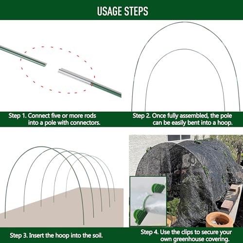 MAXPACE Greenhouse Hoops Kit, DIY 8ft Grow Tunnel, Fits Raised Garden Beds 2.7ft Wide & Up, 25 Pcs Rust-Proof Fiberglass Frame Support Rods for Row Cover, Shade Cloth, Frost Netting & Plant Stakes - size: L Pro+ (for Width: 2.7' and up)
