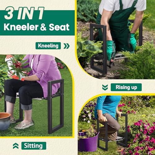 Garden Kneeler and Seat - Heavy Duty Folding Garden Stool with Handles, Stable Kneeling Device Bench Chair Gardening Tools Gifts for Women Men Seniors Gardeners Outdoor Weeding Planting - size: 12.6"