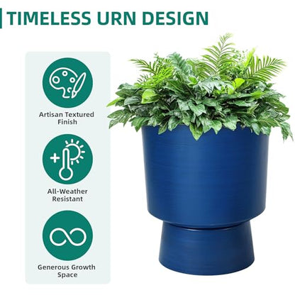 2-Pack 16.8" Brushed Blue Plastic Urn Planters with Detachable Bases - color: Brushed Blue-16.8"h