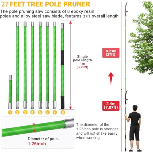 27 Feet Tree Pole Pruner Manual Branches Trimmer Tree Branch Garden Tools Loppers Hand Pole Saws Extendable Height - size: 27FT