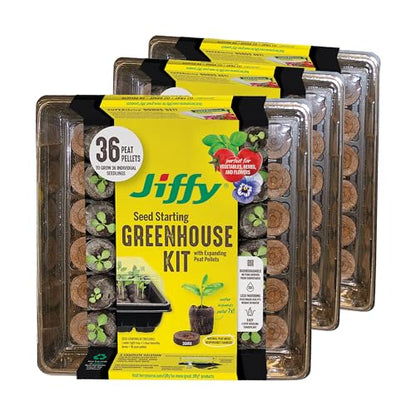 Jiffy Seed Starting Tray Kit - 36 Cell, Bonus 3 Pack, Seeding Starter Kit - 11 x 11 x 4.25 in - style: 3 Greenhouse Kit
