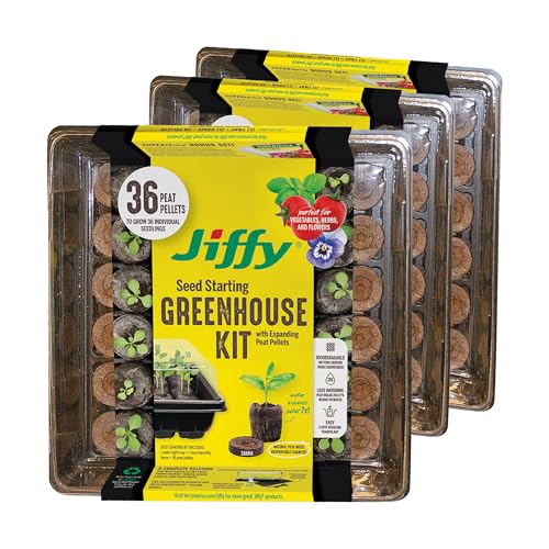 Jiffy Seed Starting Tray Kit - 36 Cell, Bonus 3 Pack, Seeding Starter Kit - 11 x 11 x 4.25 in - style: 3 Greenhouse Kit
