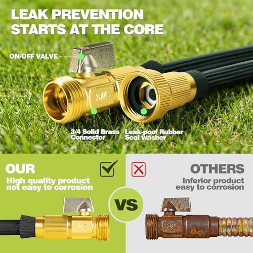 Garden Hose 25 FT, Lightweight Non-Expanding Water Hose with 10 Function Nozzle, Manguera Para Jardin with 3/4" Brass Connectors Leak-Proof, Burst-Resistant, Anti-Kink - style: 25 FT