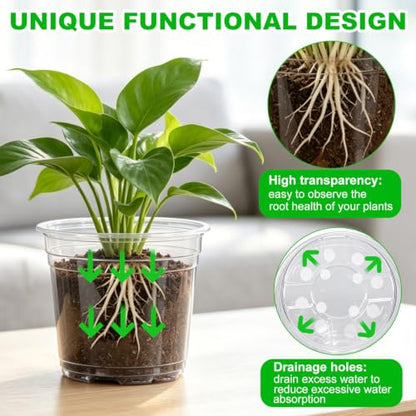 JERIA 30 Pack 5 Inch Clear Nursery Pots with Drainage Holes, Clear Plant Pot for Planting, Transparent Plastic Plant Pots,Durable Seed Starting Pot for Succulents - size: 5Inch-30Pack