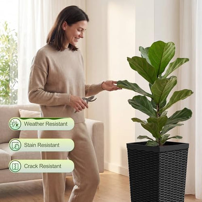 Devoko Resin 24'' Tall Planters, Large Taper Outdoor Planter - color: Black, size: 24" With Trays