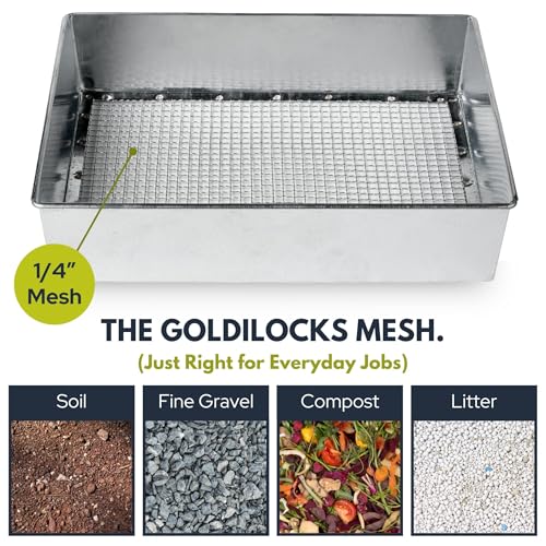 Soil Sifter, 1/4-inch Compact Galvanized Garden Sieve with Gloves - size: 1/4 inch