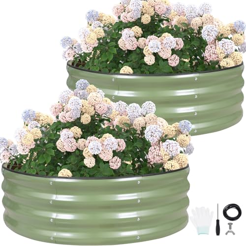 G GOOD GAIN Round Raised Garden Bed Outdoor, 3x3x1ft, 2Pcs, Olive Green - color: Olive Green, size: 3x3x1 FT (2 Packs)