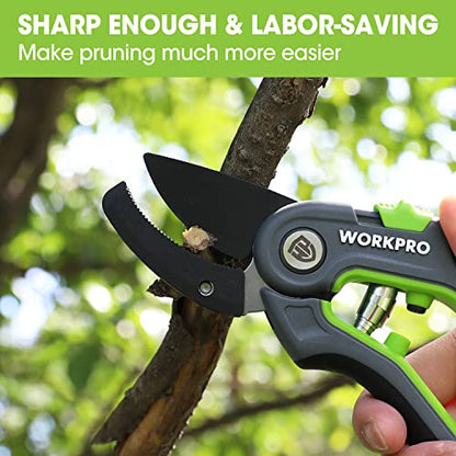 WORKPRO Pruning Shears, Garden Clippers with SK5 Steel Blades, 8" Anvil