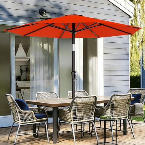 AreShark 9FT Outdoor Patio Umbrella with Tilt and Crank, Orange - color: Orange, size: 9ft