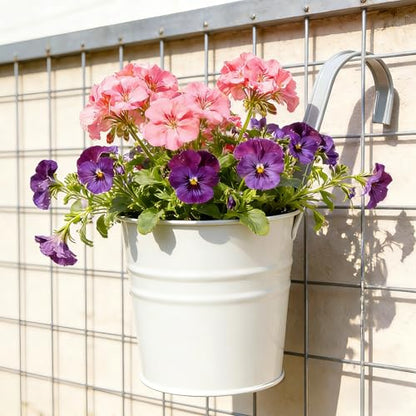 KINGLAKE Flower Pots,10 Pcs Metal Iron Hanging Flower Plant Pot Balcony Garden Plant Planter Baskets Fence Bucket Pots 6.3'' Flower Holders with Detachable Hook White - color: White, size: 6.3 Inch