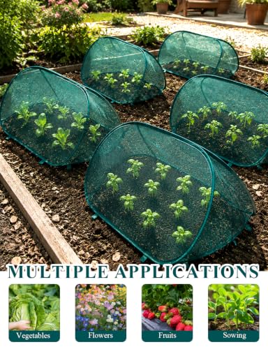 4 Pcs Pop Up Garden Mesh Plant Cover, 39" x 15" x 15" Foldable Plant Protector Net Cage for Raised Beds, Vegetables, Fruits and Seedlings, Bird Insect Animal Barrier Garden Row Cover,with 24 Stakes