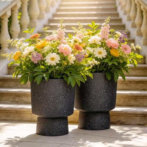 16.8" Pedestal Planters for Outdoor Plants, Large Urn Flower pots S/2 - color: 16.8"h-gray Terrazzo