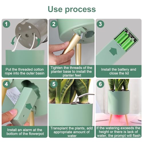 Oliz 7.8 Inch Planter Pot with Metal Craft Legs, Self Watering Planter Pots with Water Shortage Alarm Planter Pot for Indoor Outdoor Modern Planter for Home & Garden (Green) - color: A- Green