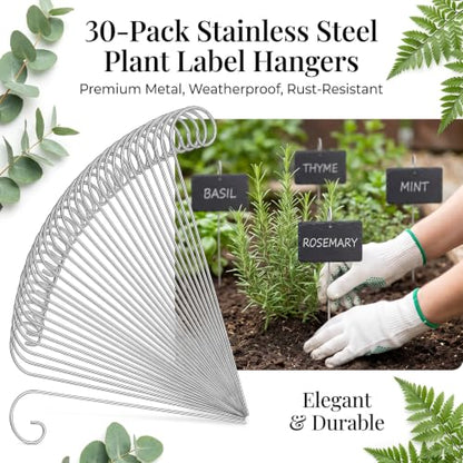 30 Pack Stainless Steel Plant Label Hangers,Reusable Plant Tag Holders