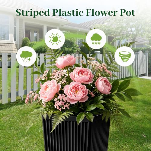 24" Tall Black Planters for Outdoor Plants with Tray Set of 2 Resin - color: Black-smooth