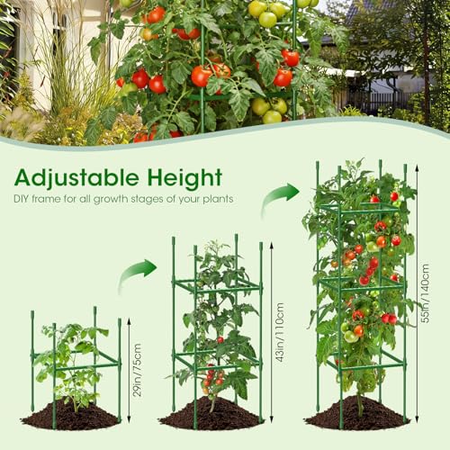 6 Pack Tomato Cages for Garden, Up to 55Inch Square Tomato Plant Cage, Upgraded Octagonal Connector, Heavy Duty Adjustable Tomato Stake Support for Garden Climbing Vegetables Flowers Fruits