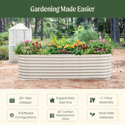 Vego garden 26" Extra Tall Raised Garden Bed Kits, 9 in 1 Modular Raised Planter Box for Vegetables Flowers Fruits Oval Metal Raised Garden Pearl White - color: Pearl White, size: 9 in 1