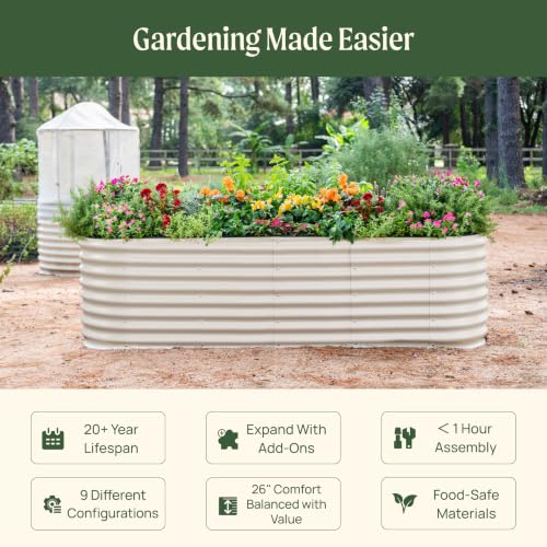 Vego garden 26" Extra Tall Raised Garden Bed Kits, 9 in 1 Modular Raised Planter Box for Vegetables Flowers Fruits Oval Metal Raised Garden Pearl White - color: Pearl White, size: 9 in 1