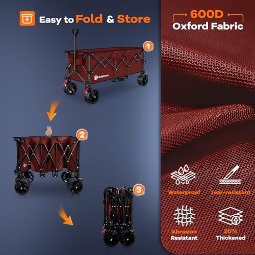 Originsure 300L Beach Wagons Carts Foldable with Big Wheels, 560lbs, Red - color: Red