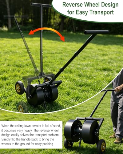 Rolling Lawn Aerator, Manual Lawn Aerator Roller Tool with Wheels