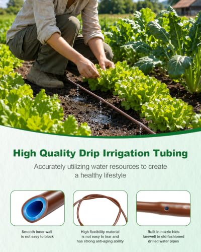 1/4 Drip Irrigation Tubing 500FT Brown Drip Line, 0.5GPH Emitters Every 6In - size: 500FT