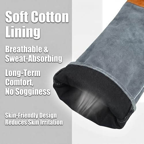 Long Leather Welding Gloves Animal Handling Scratch Bite Proof - color: Grey