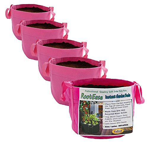 EnRoot Products LLC RootEase 5-Pack Garden Planting Fabric Pot, Heavy Duty Durable Grow Bags/Planter, Raised Bed Gardening, Best Eco-Friendly Grow Bags with Sturdy Handles (3 Gallon, Pink) - color: Pink, size: 3 Gallon