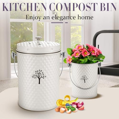 AOSION Countertop Kitchen Odorless Compost Bin with Removable Inner Bucket - color: Creamy white