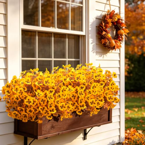 16 Artificial Pansy Faux Fall Flowers Outdoor UV Resistant No Fade Yellow - color: Fall Yellow