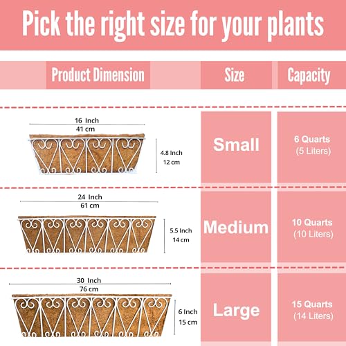 LaLaGreen Fence Wall Planter (24 in, 2 Pack) White Coco Liner Trough Box - size: 24" (61cm) x 2 Pack