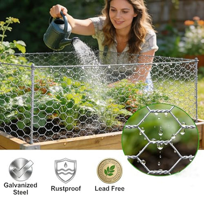 Amagabeli Chicken Wire Fencing 16in x 50ft Garden Netting Poultry Wire Hexagonal Galvanized Mesh Roll Fence Barrier for Raised Bed Cattle Panels for Plant Trellis Vegetable Dog Bird Pet Cage Craft - size: 1" 16"x50' + 100 Ties