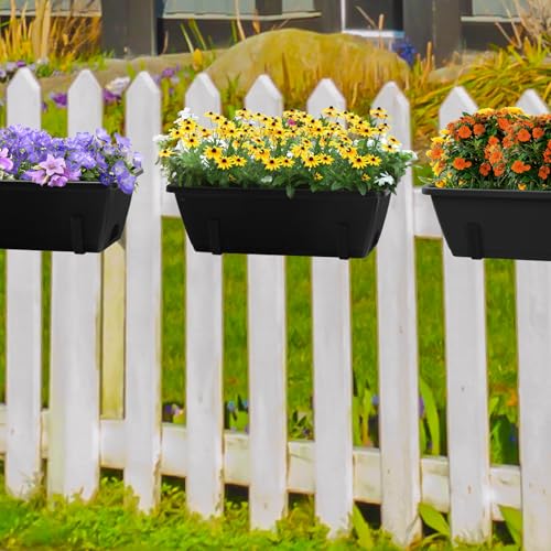 CADUKE Railing Planter Box 4 Pack Window Boxes Planter with Adjustable Brackets 16.9 Inches Deck Railing Hanging Flower Boxes Black Balcony Planters Fence Hanging Planters for Outdoor - color: Black