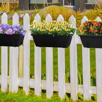 CADUKE Railing Planter Box 4 Pack Window Boxes Planter with Adjustable Brackets 16.9 Inches Deck Railing Hanging Flower Boxes Black Balcony Planters Fence Hanging Planters for Outdoor - color: Black