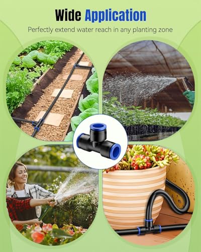 Pawfly 15 Pcs Quick Connect 1/2" Drip Irrigation Tee Fittings for 1/2 Inch Irrigation Tubing (1/2" ID x 0.62-0.63" OD), Push-to-Fit 3-Way Tee Connectors, Anti-Leak Drip Irrigation Parts - size: 15 Pcs Quick Connect 3-Way Tee Connectors