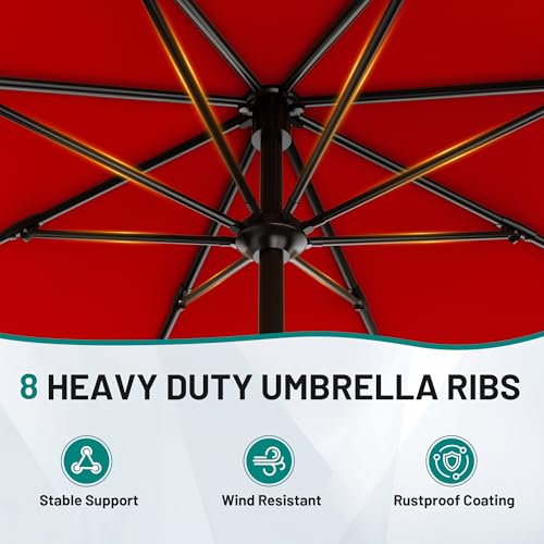 AreShark 9FT Outdoor Patio Umbrella with Tilt and Crank, Red - color: Red, size: 9ft
