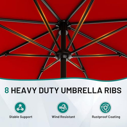 AreShark 9FT Outdoor Patio Umbrella with Tilt and Crank, Red - color: Red, size: 9ft