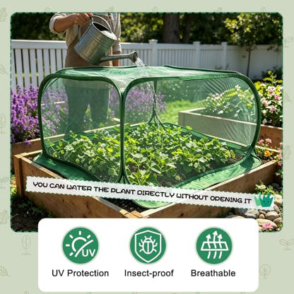 Pop Up Plant Netting Cover 40×40×20” Shade Mesh Cage Shade Top + Mesh Side - size: 100*100*50 2PCS