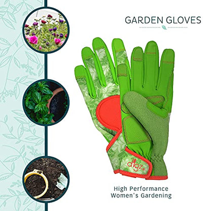 Digz Gardening Gloves, Garden Gloves for Women - color: Green Leaves Pattern, size: Medium
