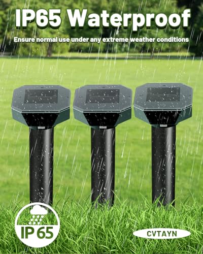Snake & Mole & Rabbit & Skunk Repellent Solar Powered, Upgraded Ultrasonic Deterrent, IP65 Waterproof, Gopher Groundhog Chipmunk Raccoon and Vole Repellent & Deterrent for Lawn & Garden, 10 Pack - size: 1 Count (Pack of 10)