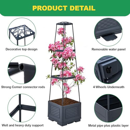 Raised Garden Bed, Tomato Cages for Garden, Tomato Cage, Raised Garden Beds Outdoor, Planter Box with Trellis, 44.8" Self-Watering Tomato Planter for Climbing Plants Vegetables Flowers(With Wheels) - size: 44.88 inch 1 pack