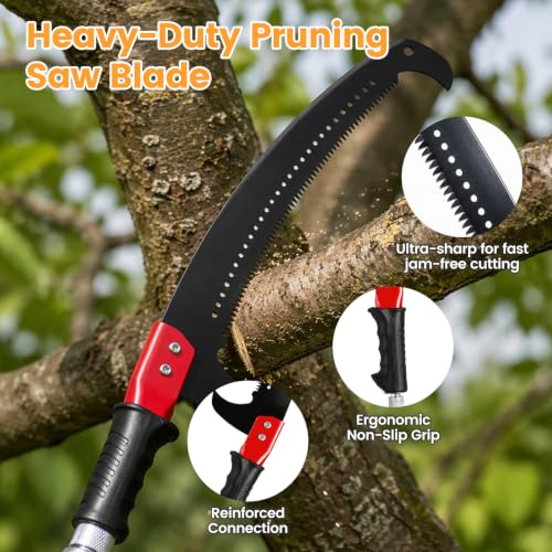 14FT Pole Saw for Tree Trimming, Manual Tree Pruner with Sharp Blade, Detachable Extension Pole, Lightweight Long Reach Branch Cutter for Yard Garden Patio Forestry - size: 14FT