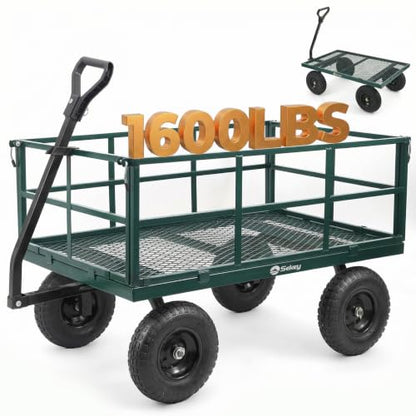 Sekey 12 Cu Ft Steel Garden Cart, 1600 lb Capacity, Towable Handle - color: Green, size: 1600LBS