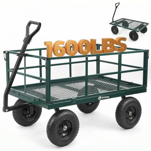 Sekey 12 Cu Ft Steel Garden Cart, 1600 lb Capacity, Towable Handle - color: Green, size: 1600LBS