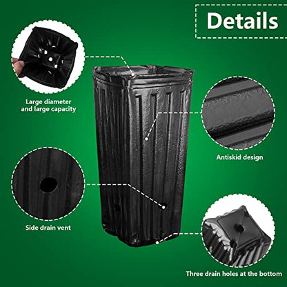 RunNico 50pcs Plastic Deep Plant Nursery Pots,11.8”Tall Tree Pots,Black Deep Seedling Container Pots with Drainage Holes for Indoor Outdoor Gardening (3.9" Wx11.8 H) - color: 3.9"wx11.8"h