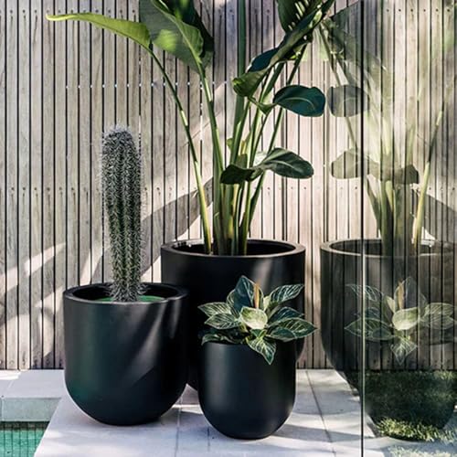 KUTE NEST 12" Premium Arco Fiberstone Patio Planter - Black - color: Black, size: 12"H x 12"D