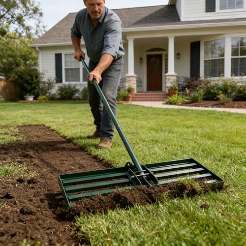 Green Manual Rolling Lawn Aerator Iron Construction Yard Grass - color: Green