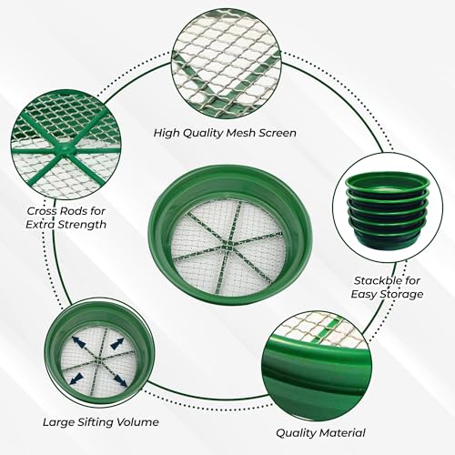 SE 13.25 Inch Wide Stackable Classifier Gold Prospecting Pan - 1/2 Inch Stainless Steel Mesh Sifting Pan, Green - size: 1/2 inch, style: Pans